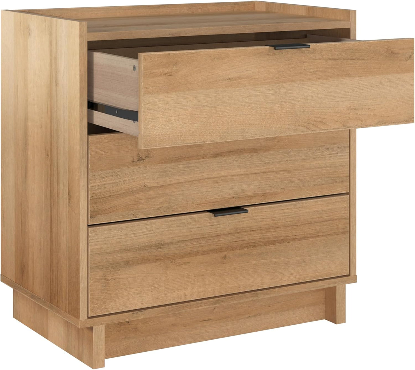 Simply Modern Nightstand Bedside Table, Natural Oak Nightstand for Bedroom, End Table with 3 Drawers 26.5" W X 26.75" H X 16" D