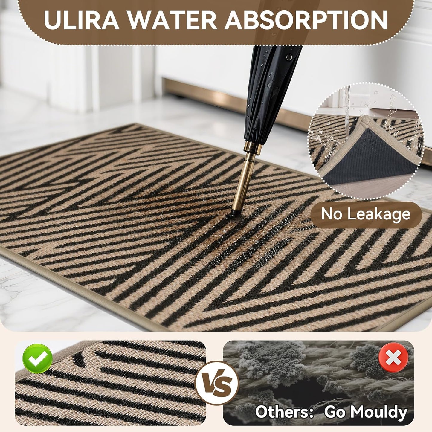 Front Door Mat outside Entrance, Non Slip Rubber Backing, Trap Dirt and Moisture, Easy Clean Low Profile Welcome Floor Mats for Patio Porch Indoor Outdoor Entry Mat, 17X30 Inch, Brown