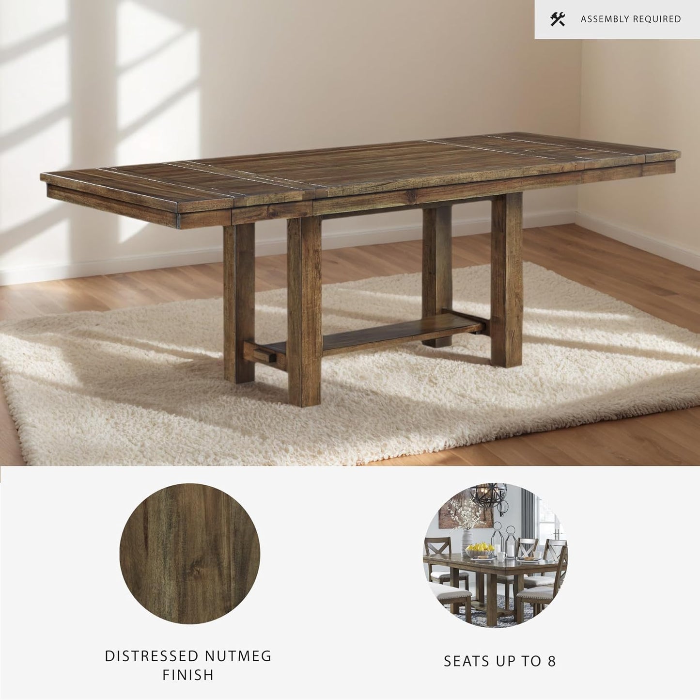Moriville Farmhouse 36” X 30” Dining Extension Table, Seats up to 8, Brown