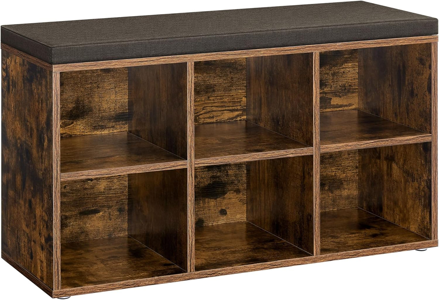 Shoe Bench with Cushion, Shoe Storage Bench with 6 Compartments and 3 Adjustable Shelves, Entryway Bench with Padded Seat, for Bedroom, Closet, Living Room, Rustic Brown ULHS023K03