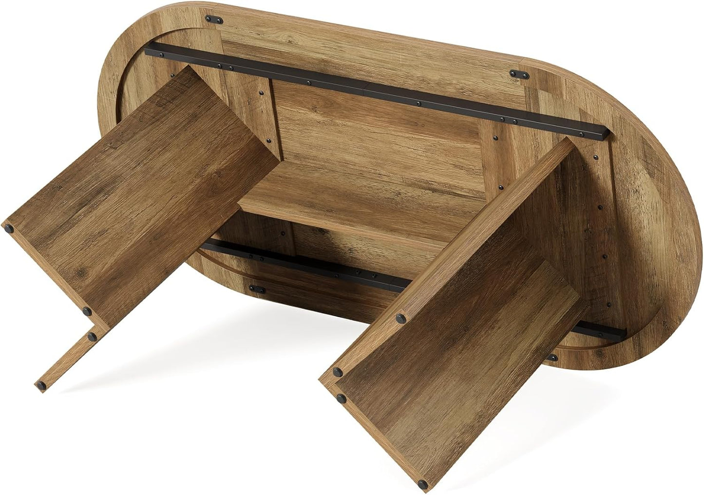 63" Rustic Oval Dining Table for 4-6, Sturdy MDF Farmhouse Kitchen Table with Metal Strip Base, for Living Room, Office, Restaurant, Multi-Use, Umber