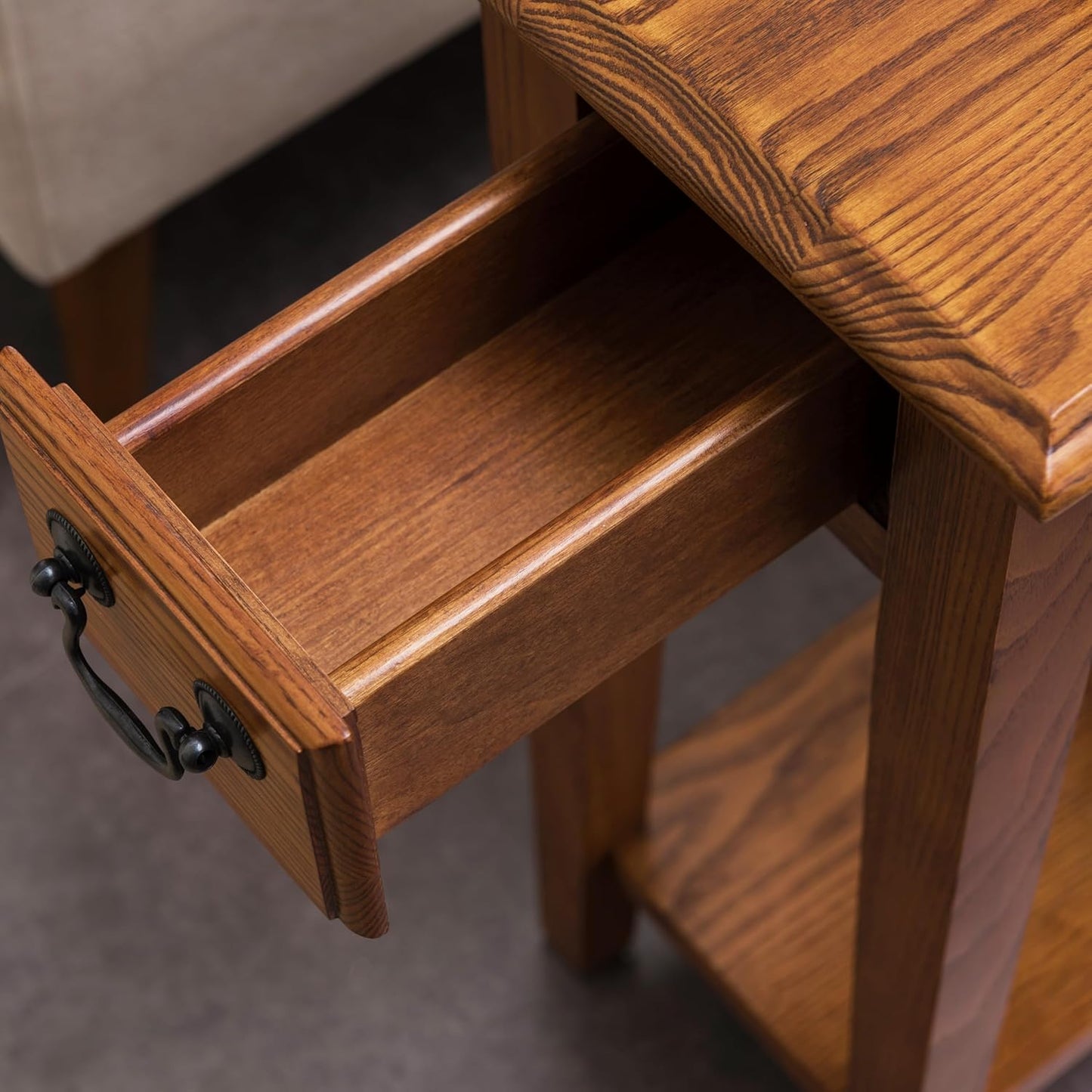 Haven Ridge End Table, Solid Wood, 1 Storage Drawer, Bottom Display Shelf, Narrow, Easy-Assembly, Medium Oak, 24.0 In. L X 10.0 In. W X 24.0 In. H, 9017-MED