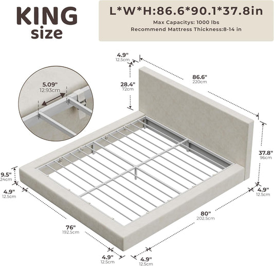 Airframe King Size Bed Frame with Headboard, Cloud Upholstered Platform Bed Frame, 5 Inch Foam Cushioned, No Box Spring, Easy Assembly(Beige Chenille)