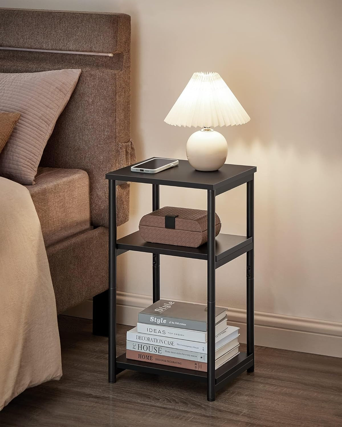 Side Table, Small End Table, Tall Nightstand for Living Room, Bedroom, Office, Bathroom, Classic Black ULET273B16