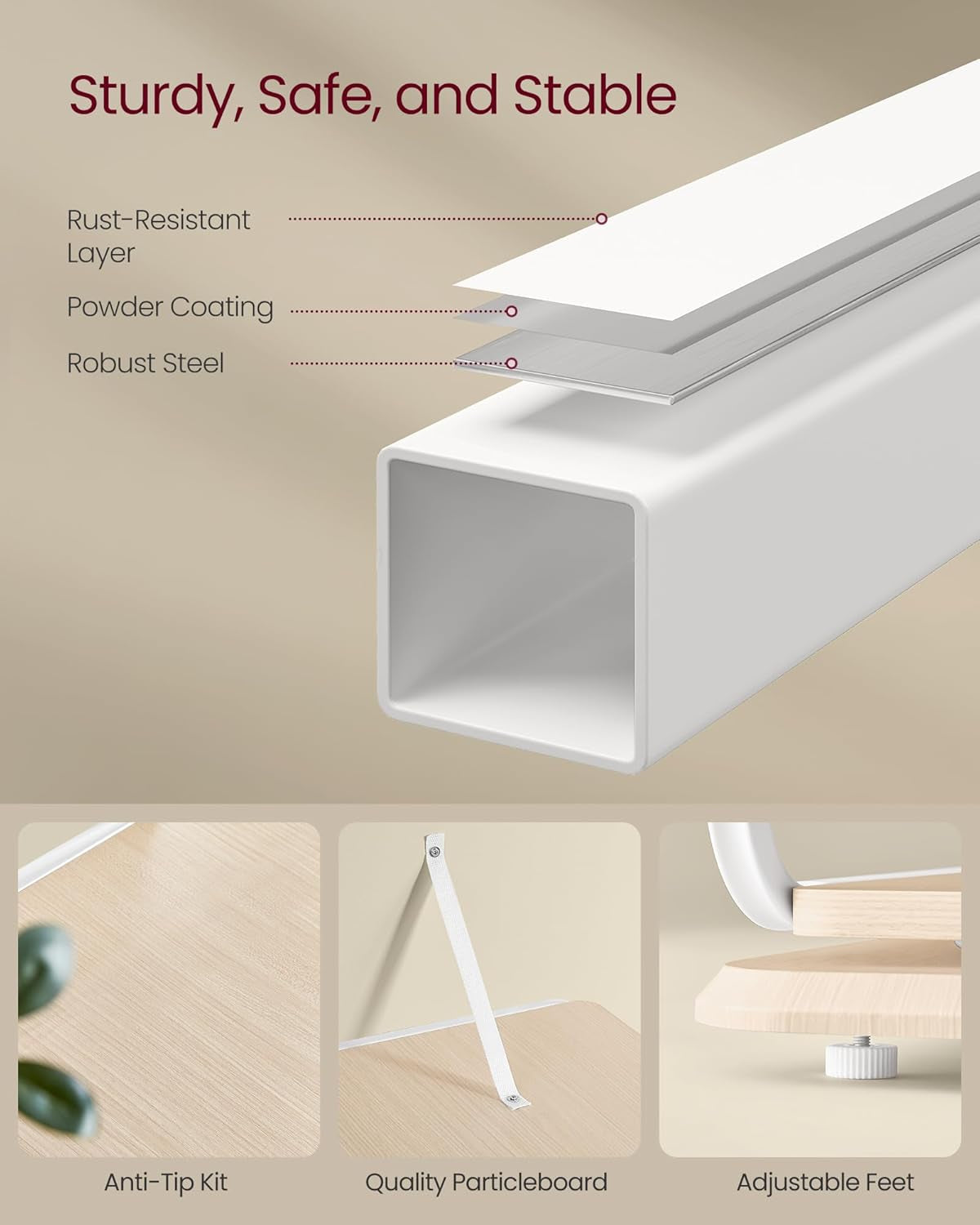 4-Tier Rotating Bookshelf, Bookcase with Bookends for Small Spaces, Corner Shelf, Steel Frame, Natural Beige and Cloud White ULLS127W67