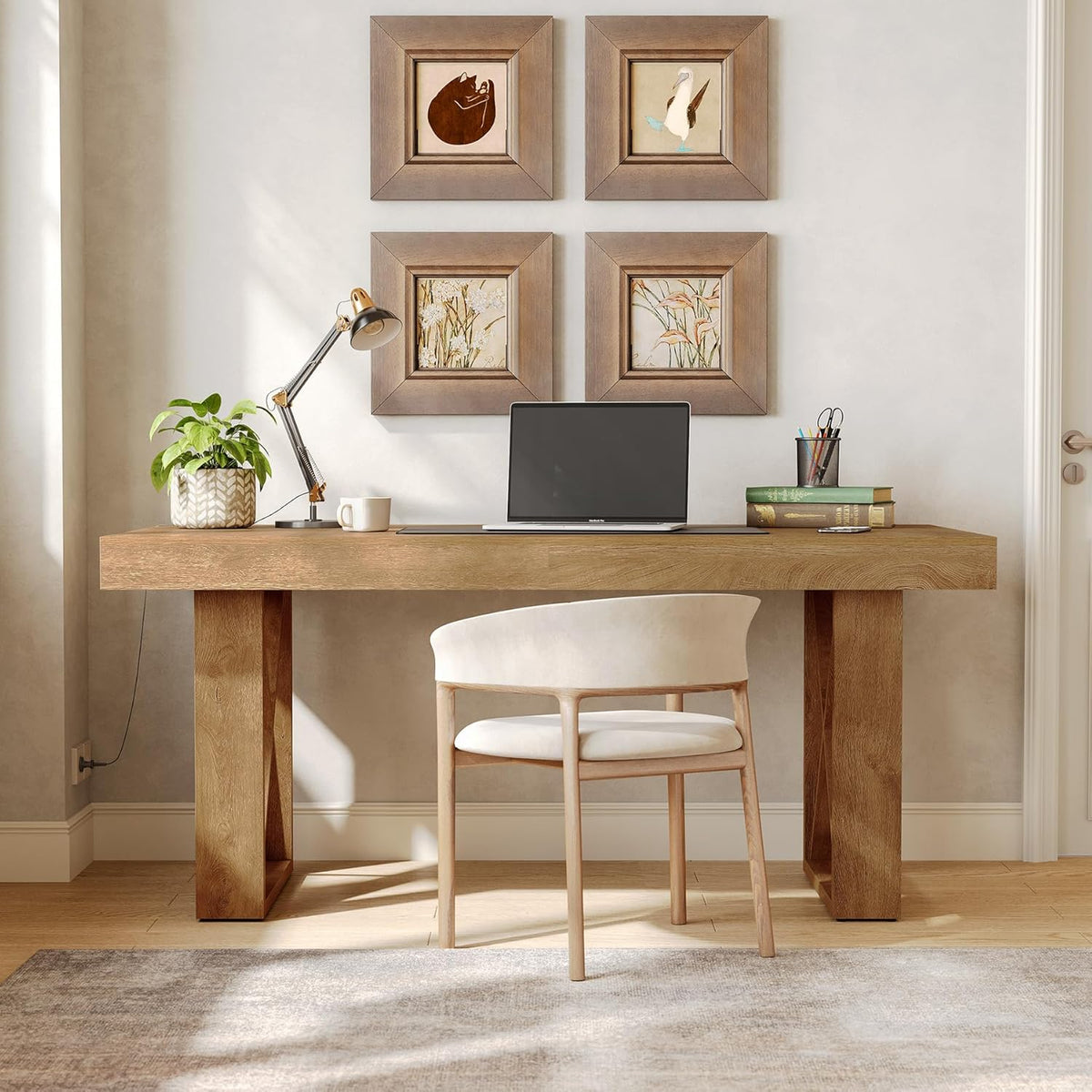 Brown executive computer desk with thick tabletop, view 8