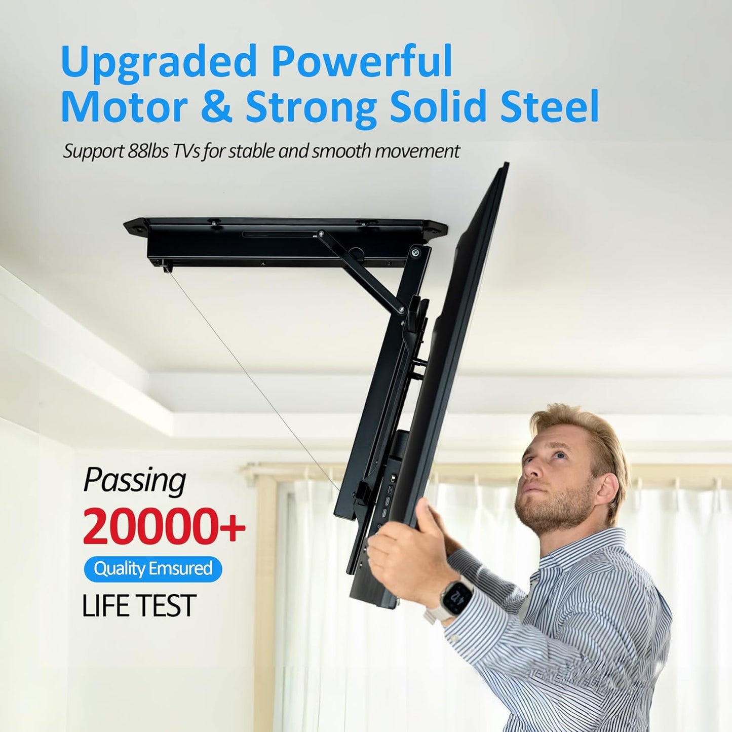 Electric Ceiling TV Mount with Remote - Motorized Ceiling TV Mount for Flat and Pitched Roof, 32 to 70 Inch Flat and Curved Screen Tvs (Black)