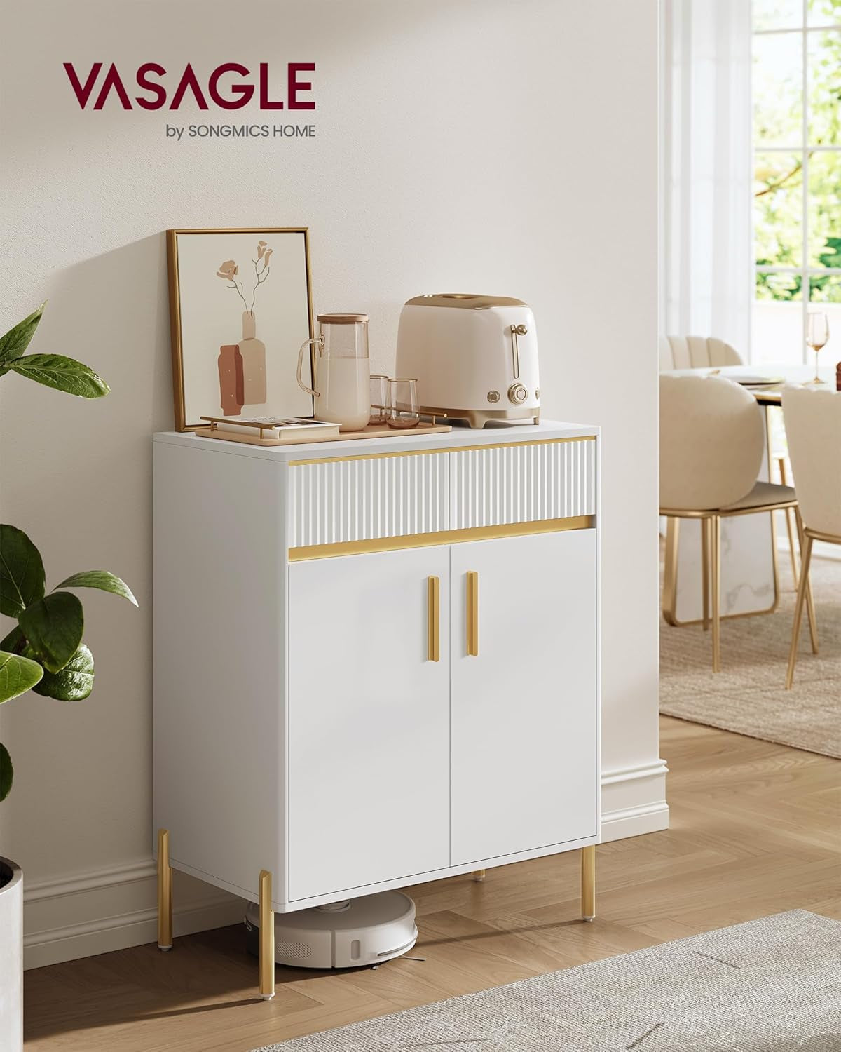 Buffet Cabinet with Storage, Sideboard Storage with Drawers, Doors, Adjustable Shelf, Fluted Drawer Front, Accent Cabinet, for Living Room, Modern, Cloud White UBBC651W01