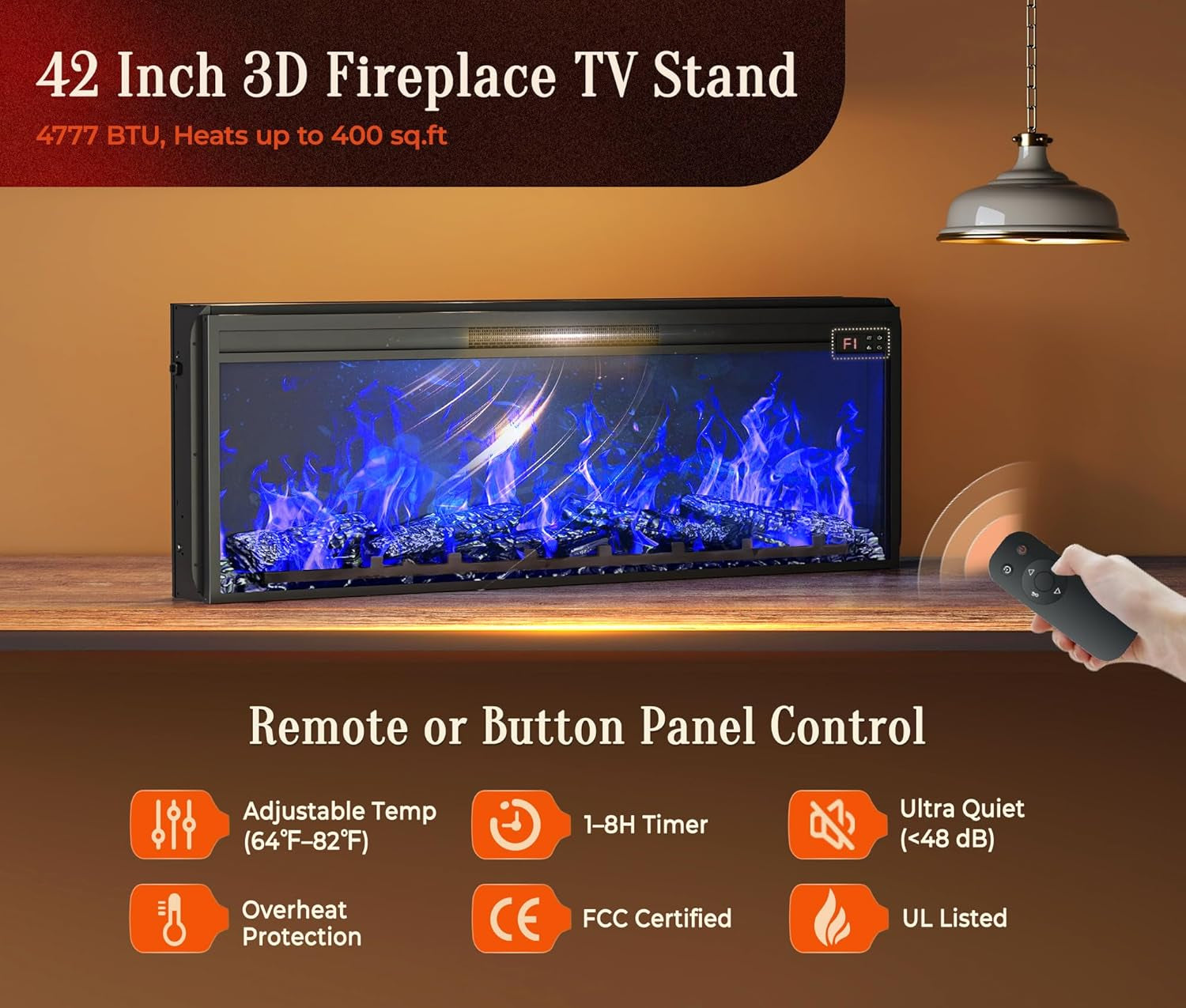 70'' Fireplace TV Stand with 42'' Electric Fireplace, Farmhouse TV Stand for 65 75 Inch TV, Entertainment Center TV Console with 3 Drawers, Fluted Design, for Living Room, Distressed White