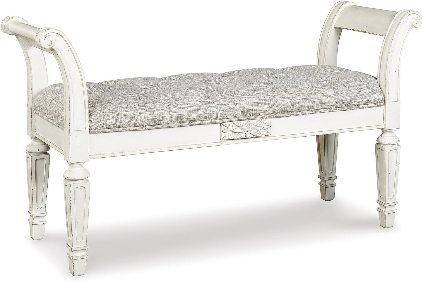 Realyn French Country Upholstered Tufted Accent Bench, Antique White