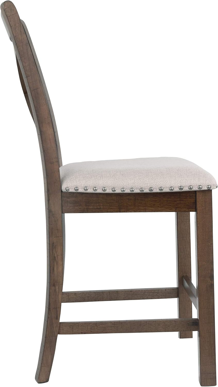 Moriville Rustic Farmhouse 24.5" Upholstered Barstool, 2 Count, Beige & Brown