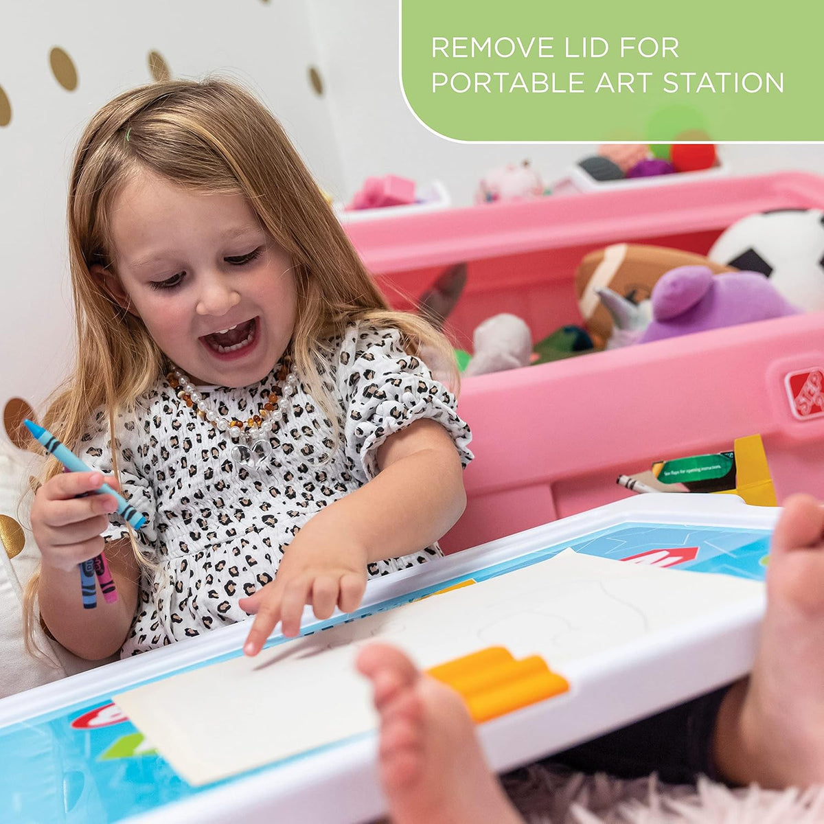 Pink 2 in 1 kids toy box with art easel lid, view 6