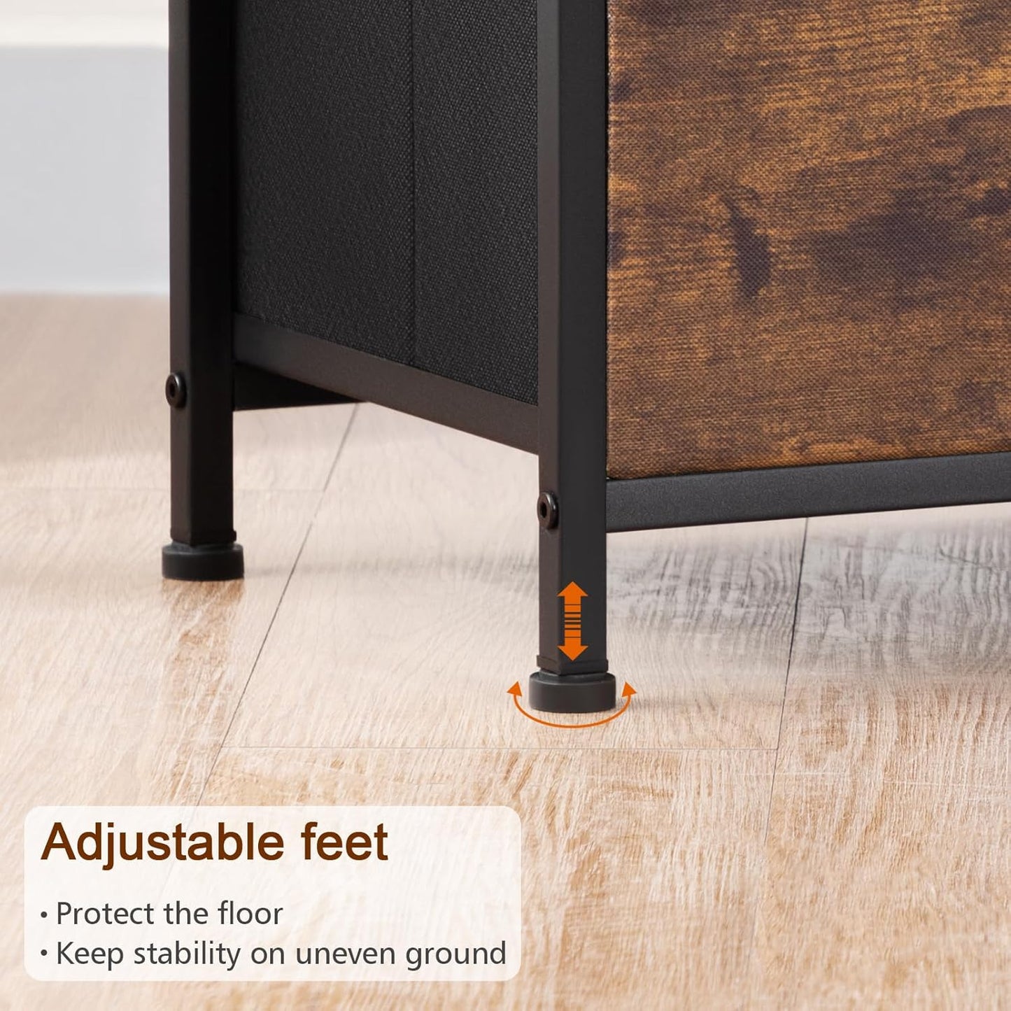Night Stand Set 2, Nightstand with Charging Station, End Tables with Storage Shelf for Small Spaces, Bedside Table Side Tables with 2 Fabric Drawers for Bedroom, Rustic Brown, HETS020PBR
