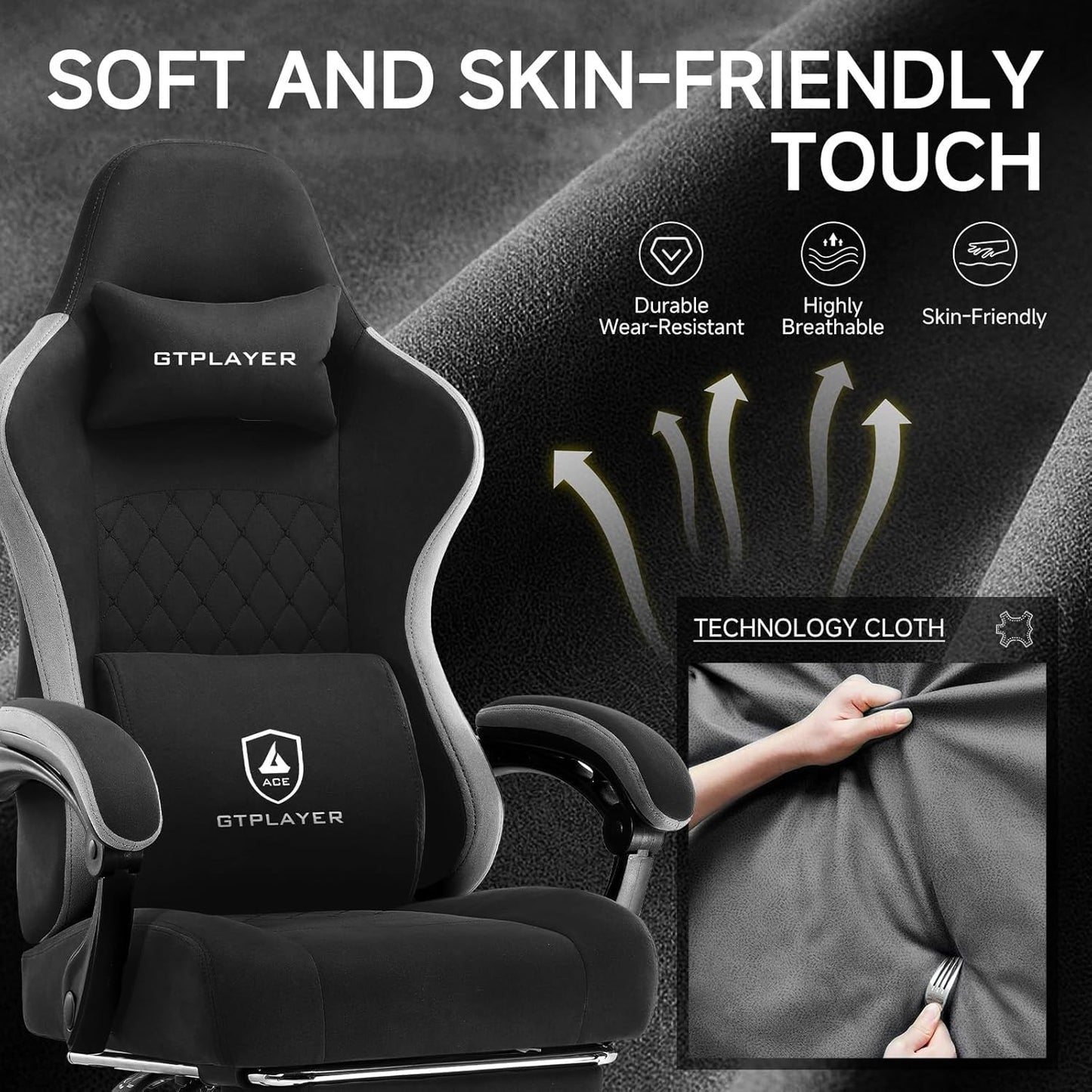Office Chair, Gaming Computer Desk Fabric Chair with Footrest, High Back Ergonomic Office Chair with Pocket Spring Lumbar Support and Linkage Armrests Adjustable Height Swivel for Home Task
