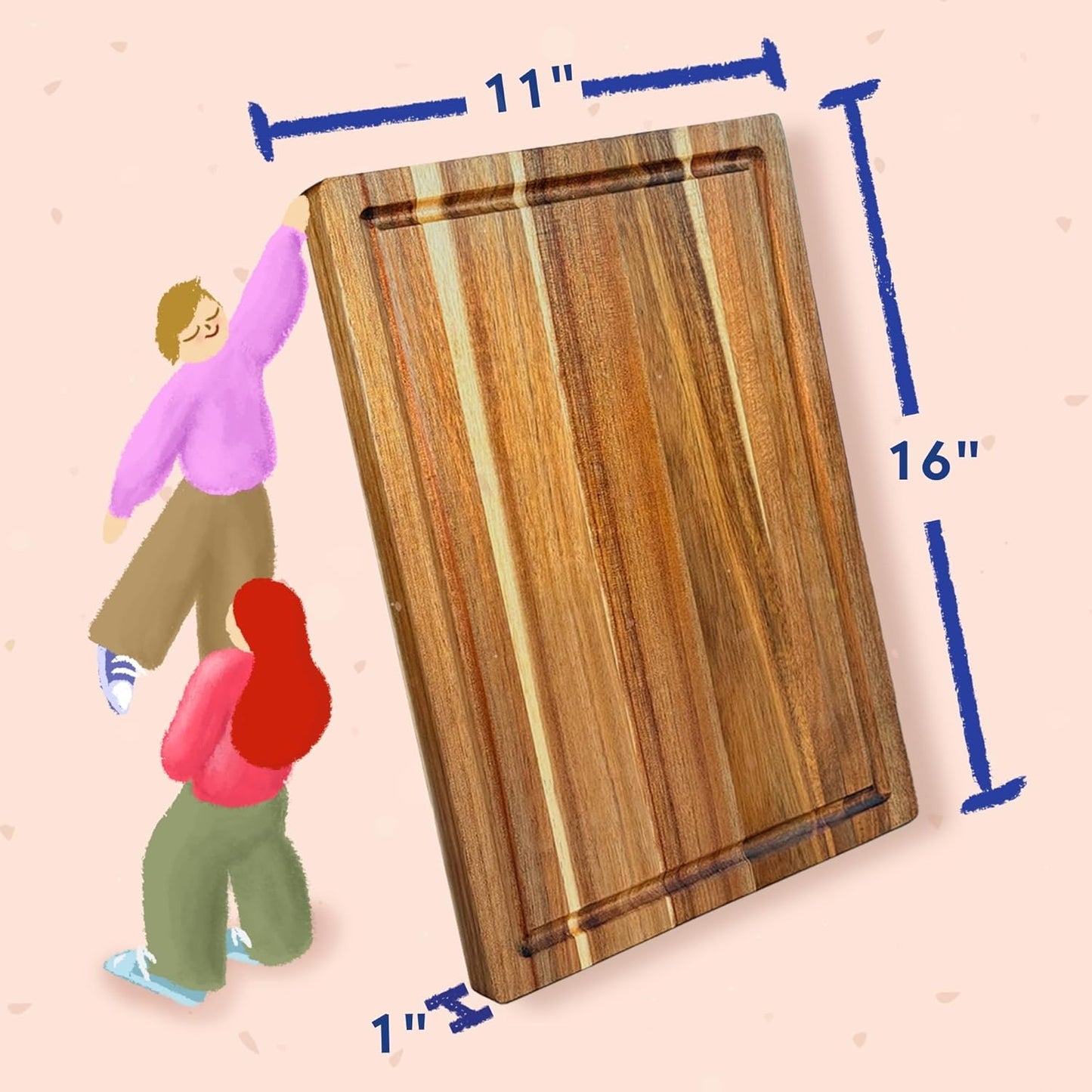 Non Toxic Wood Cutting Board - Conditioned with Natural Beeswax Flaxseed & Lemon Oil - Free of Mineral Oil - Made of FSC Certified Acacia Wood - 16" X 11" Thick Cutting Board by
