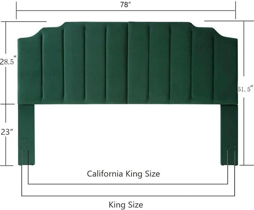 Jade Velvet Tufted King Upholstered Headboard, Modern Vertical Channel Design California King Headboard with Stepped Silhouette Top Edge,Jade