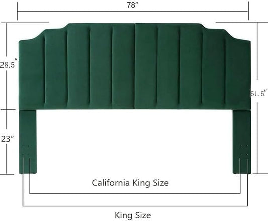 Jade Velvet Tufted King Upholstered Headboard, Modern Vertical Channel Design California King Headboard with Stepped Silhouette Top Edge,Jade
