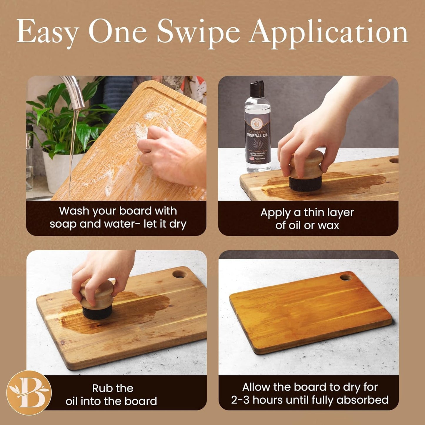 Cutting Board Oil Applicator - Brush for Applying Mineral Oil, Wax, and Wood Oil on Cutting Boards, Butcher Blocks, Bamboo, Wooden Utensils - Kitchen Maintenance Tool & Gift Idea