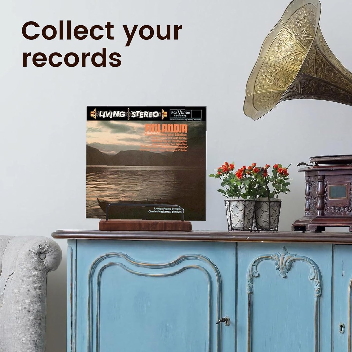 Now Playing Vinyl Record Holder, Solid Wood Stand, Tabletop Display for Albums, Cds, Ipads, Singles and Lps (Walnut)