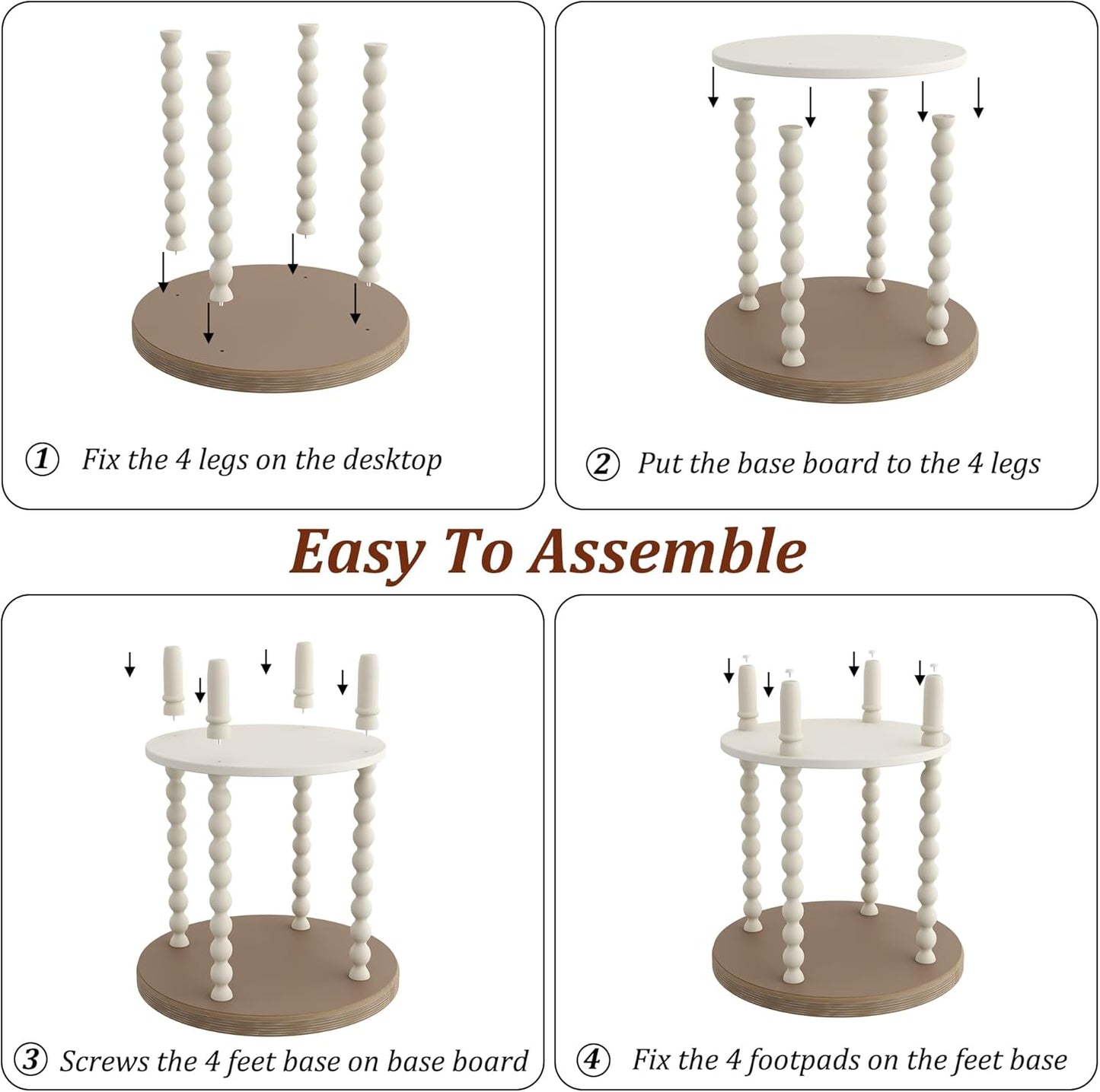 Round farmhouse end table with natural tray top and white spindle legs, view 9