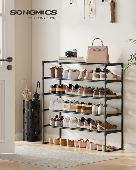 Shoe Rack, 5-Tier Shoe Organizer, Metal Storage Shelf, Upright or Upside Down, for 20-25 Pairs, Stackable, for Entryway, 11.8 X 36.2 X 35.4 Inches, Black ULSA305BH01