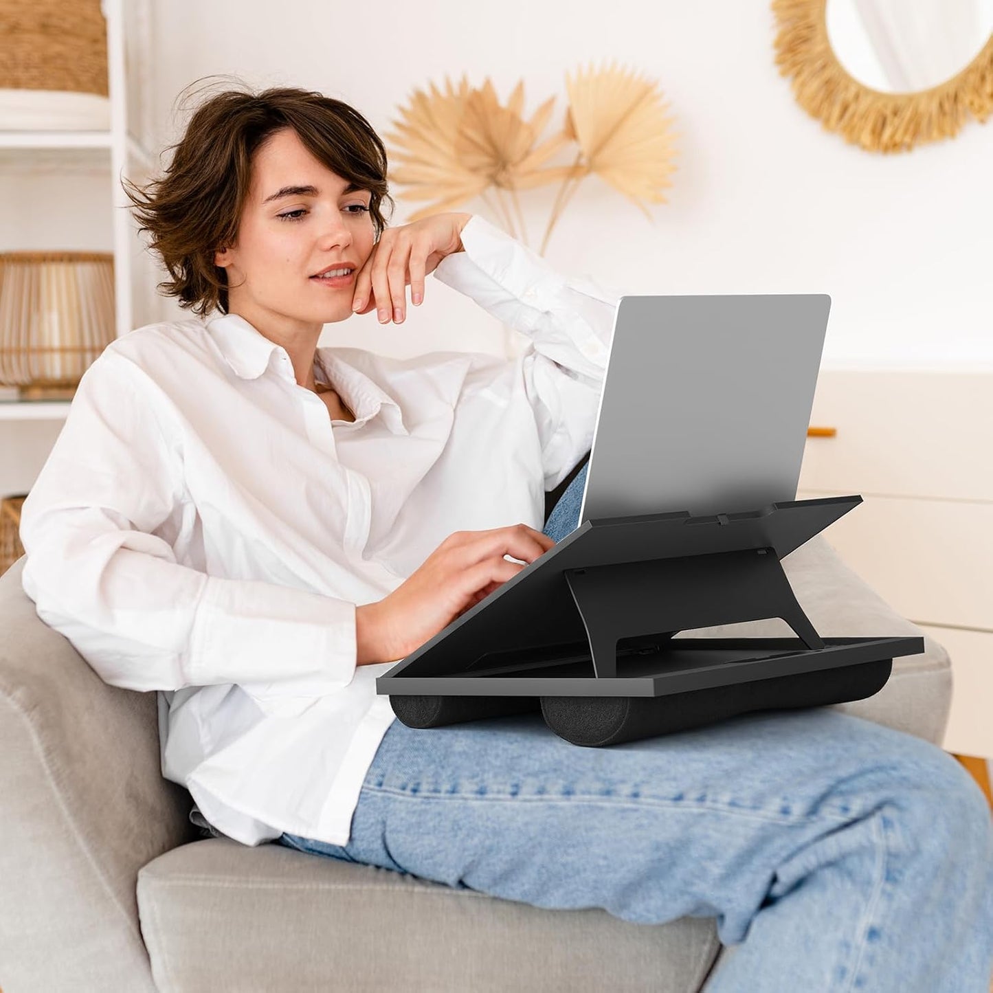 Adjustable Laptop Stand with 8 Angles - Dual Cushion Desk for Sofa, Bed, Car or Work Table by