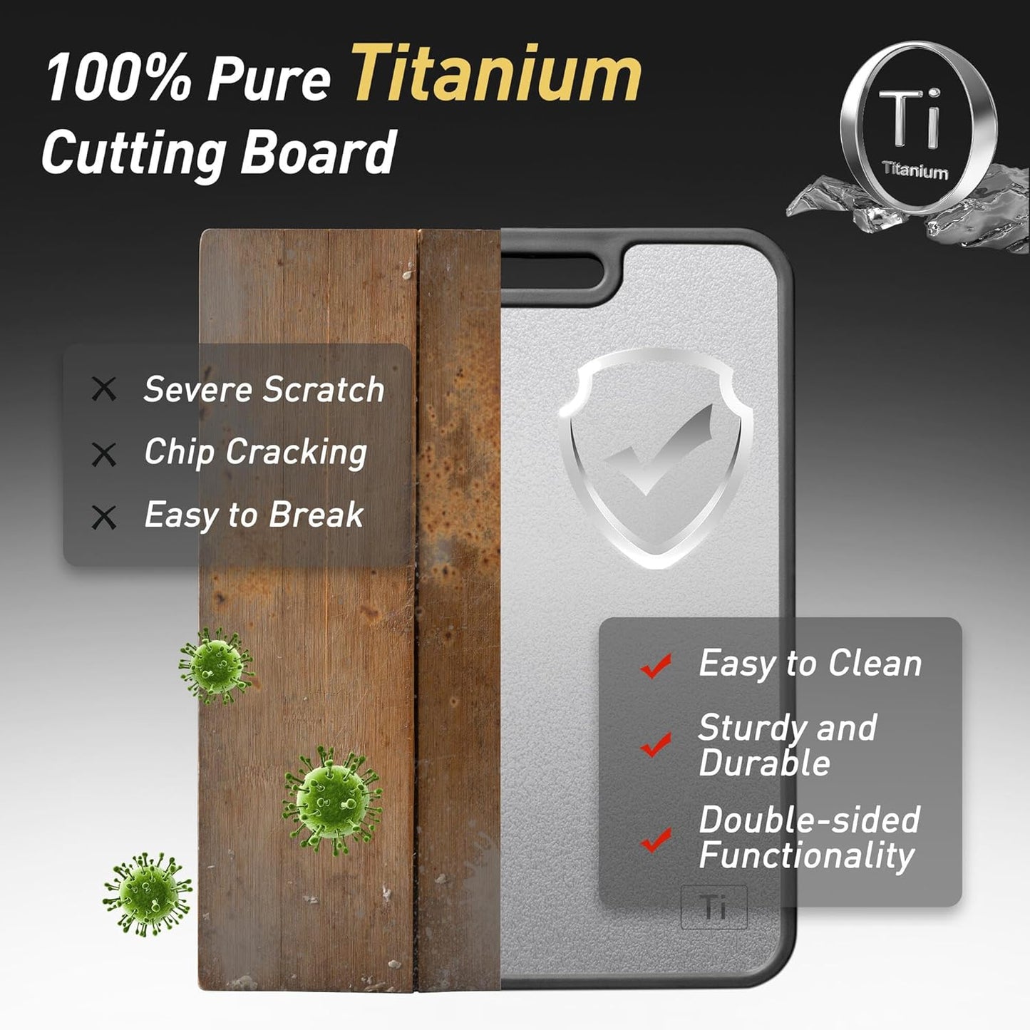 2 in 1 Pure Titanium Cutting Boards for Kitchen Non Toxic Chopping Board with Handle Large Big Small Kitchen Meat Butcher Block Not Stainless Steel Wood Bamboo Plastic Silicone Acrylic Teak Sink