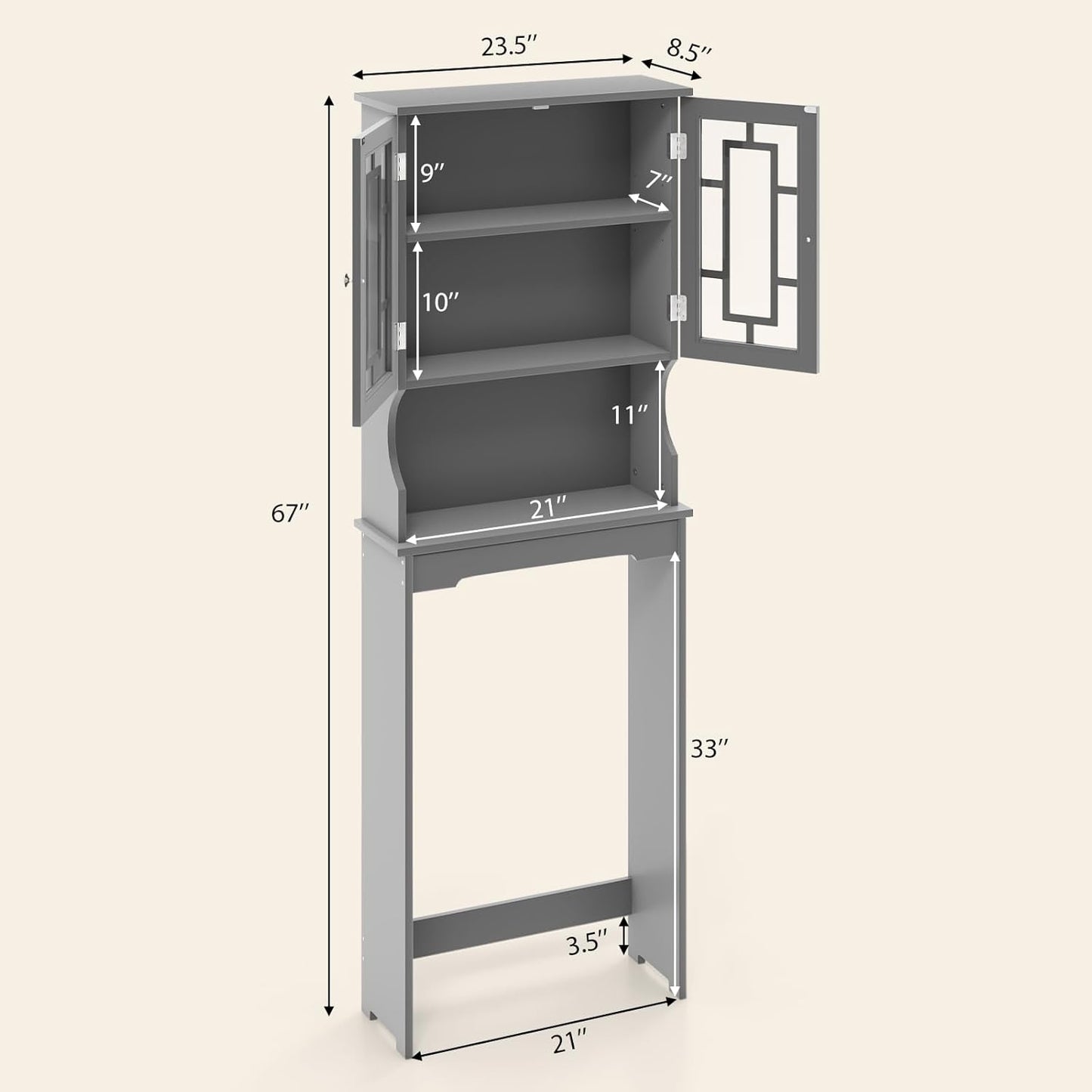 over the Toilet Storage Cabinet, Bathroom Shelf over Toilet, Double Door Bathroom Storage Cabinet Organizer with Adjustable Shelf, Open Shelf (White)