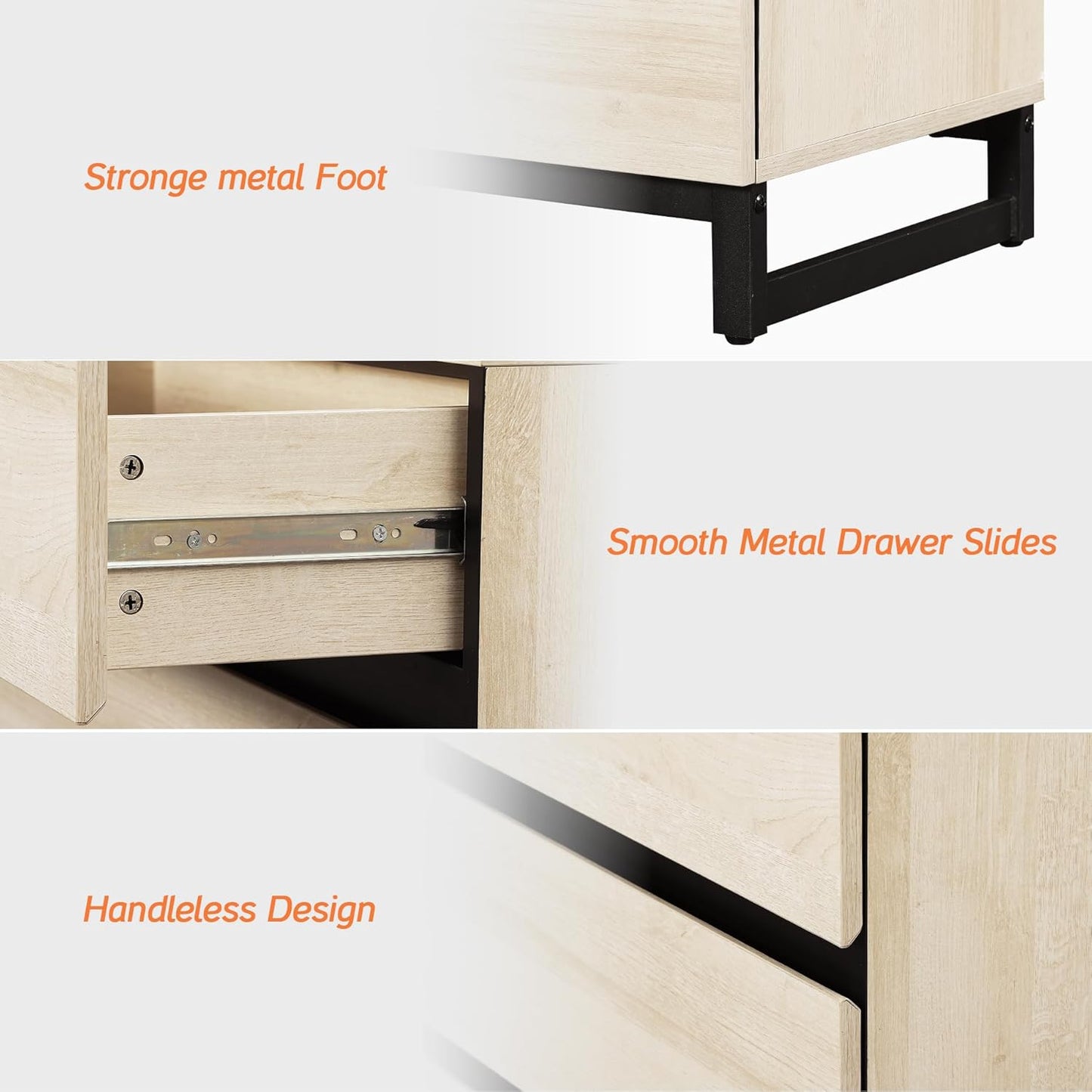 Dresser and Nightstand Set of 3, 63 Inches Dresser with 6 Drawers, 2 Nightstand with Drawer and Cabinet for Bedroom, Bedroom Furniture Set, Light Oak