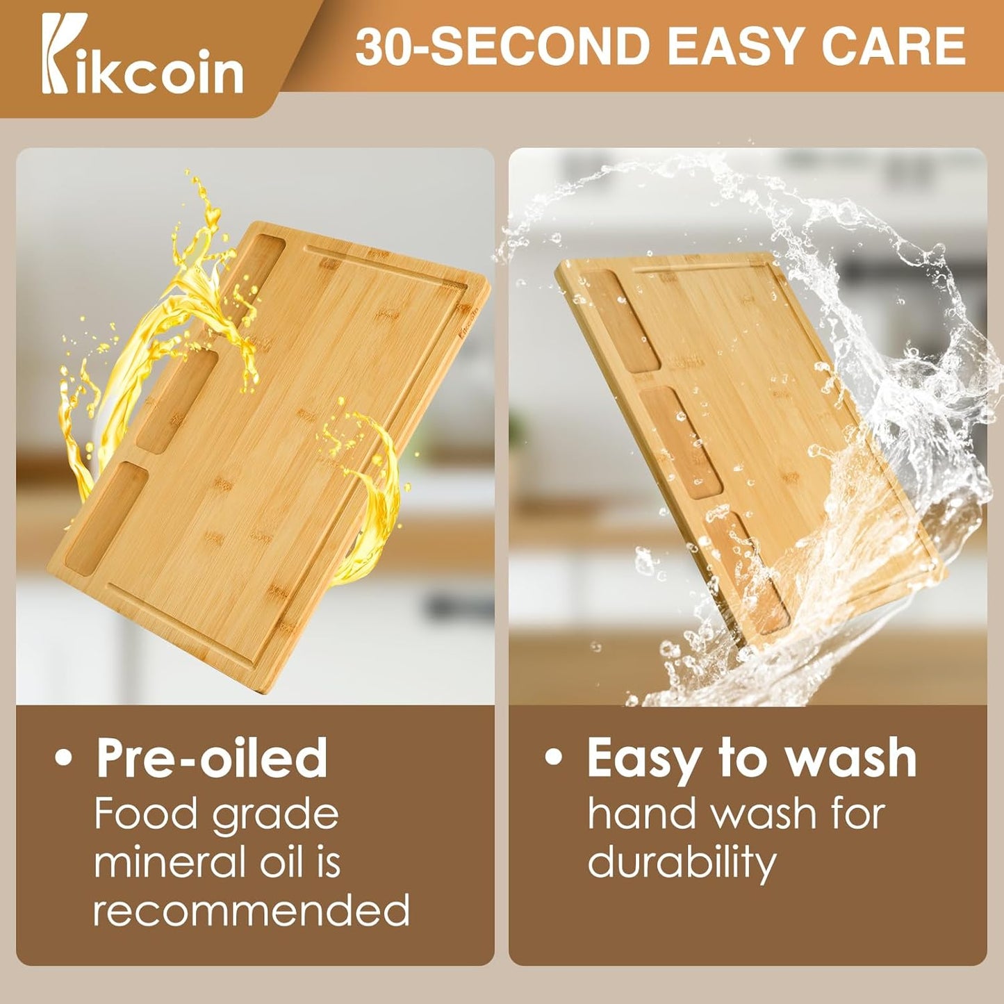 Bamboo Cutting Boards for Kitchen, (Set of 3) Kitchen Chopping Board with 3 Built-In Compartments and Juice Groove Heavy Duty Serving Tray Wood Butcher Block and Wooden Carving Board,