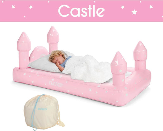 Kids Pink Castle Sleepover Travel Bed & Air Mattress. Perfect for Sleepovers. Includes Carrying Storage Bag, Twin