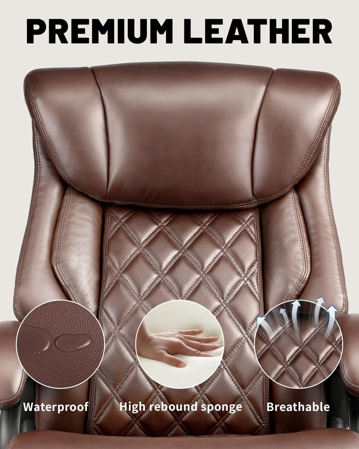 800Lbs Executive Office Chairs, Big and Tall Desk Chair with Adjustable Lumbar Support, Office Chair for Heavy People, Leather Computer Chair with Quiet Rubber Wheel and Extra Wide Seat