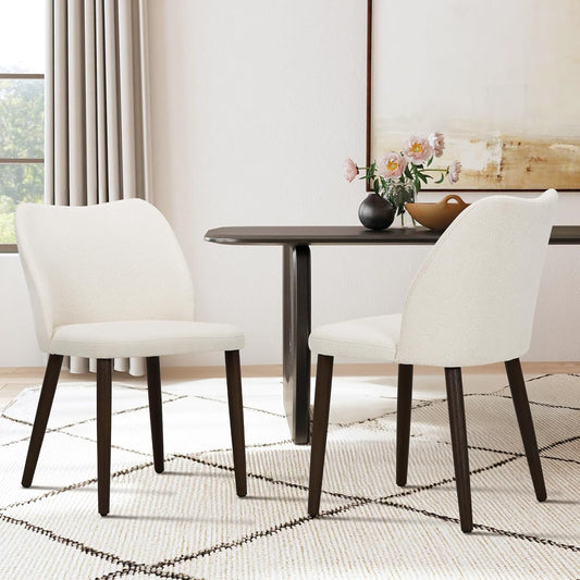 Upholstered Dining Chairs Set of 4, Modern Fabric Dining Room Kitchen Side Chair with Padded Seat and Wood Legs for Restaurant/Cafe, Beige