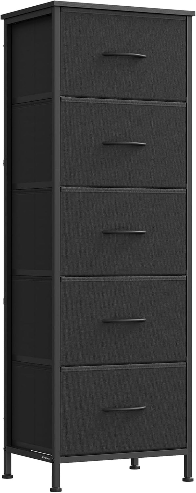 Dresser for Bedroom, Chest of Drawers, TV Stand, Steel, MDF, 5 Non-Woven Fabric Drawers, Storage Organizer Unit, Closet, Entryway, Ink Black and Ebony Black ULGS322B01S