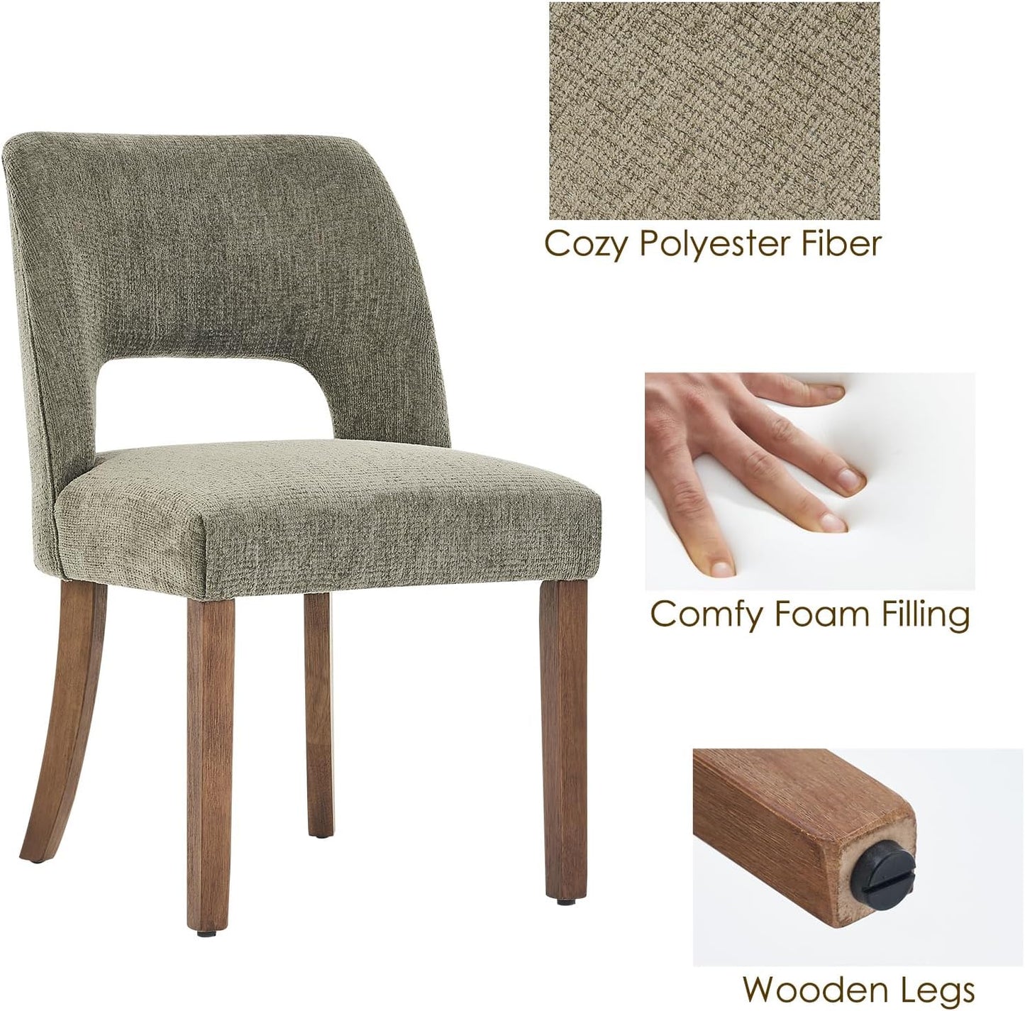 Set of 2 green fabric upholstered farmhouse wooden dining chairs, view 9