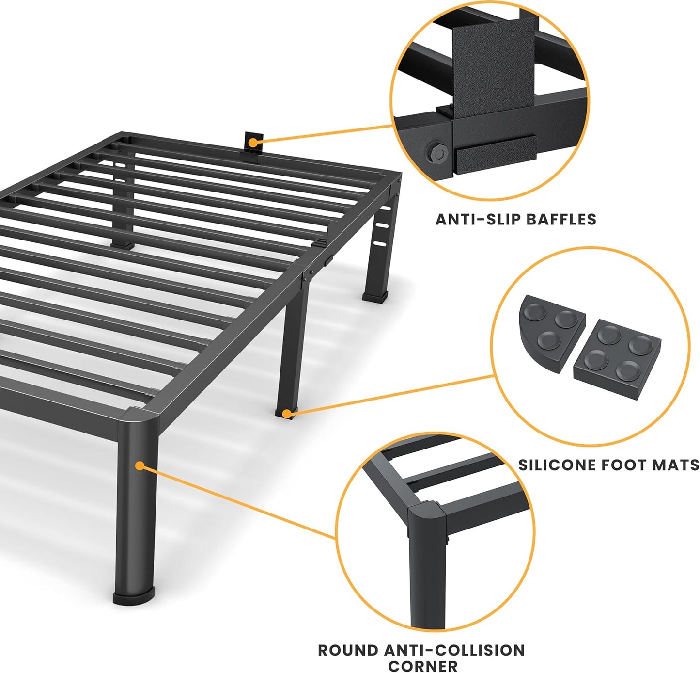 14 Inch Twin Bed Frame, Metal Platform Bed Frame with round Corner Legs, 3500 Lbs Heavy Duty Steel Slats Support, No Box Spring Needed, Noise Free, Easy Assembly, Black