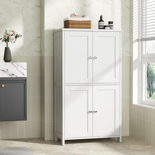 Bathroom Storage Cabinet with Doors and Shelves, Floor Cabinets for Washroom Furniture, Laundry Room, Organization with Adjustable Shelf, White