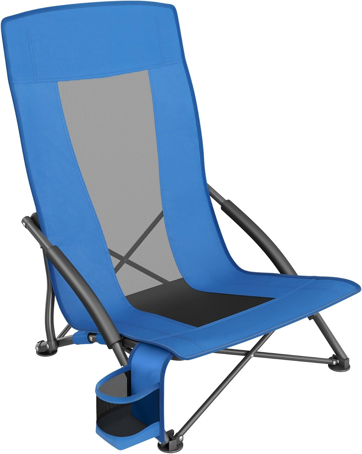 Set of 2 Portable Beach Chairs for Adults, Max. Load 330 Lb Each, High Backrest, Cup Holder, Lightweight, Heavy-Duty, Light Blue UGCB067Q01V1