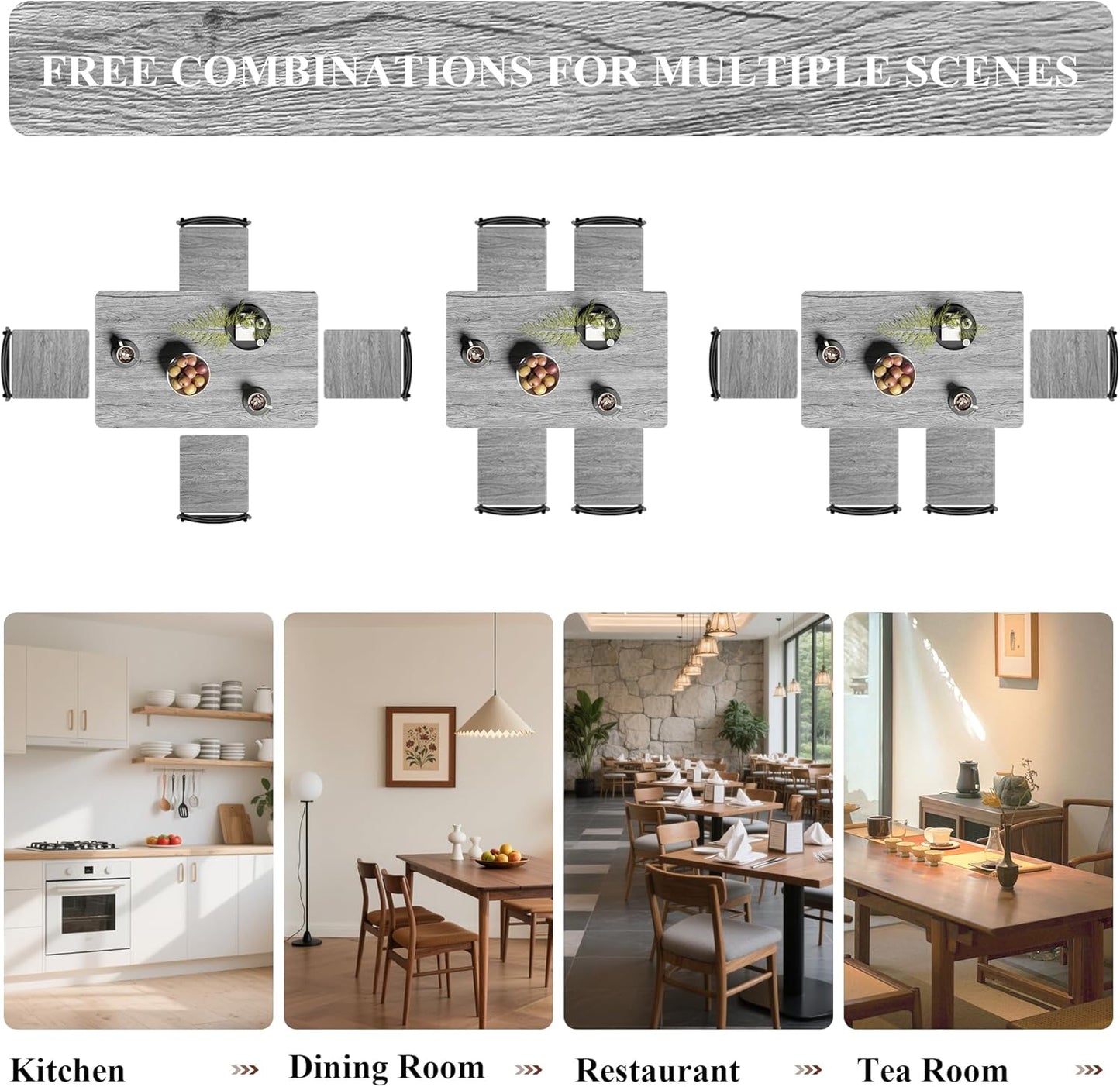 5 Piece Dining Table Set, Modern Metal&Wood Kitchen Dinner Table with 4 Chairs, Dining Room Table Sets for Small Spaces, Gray