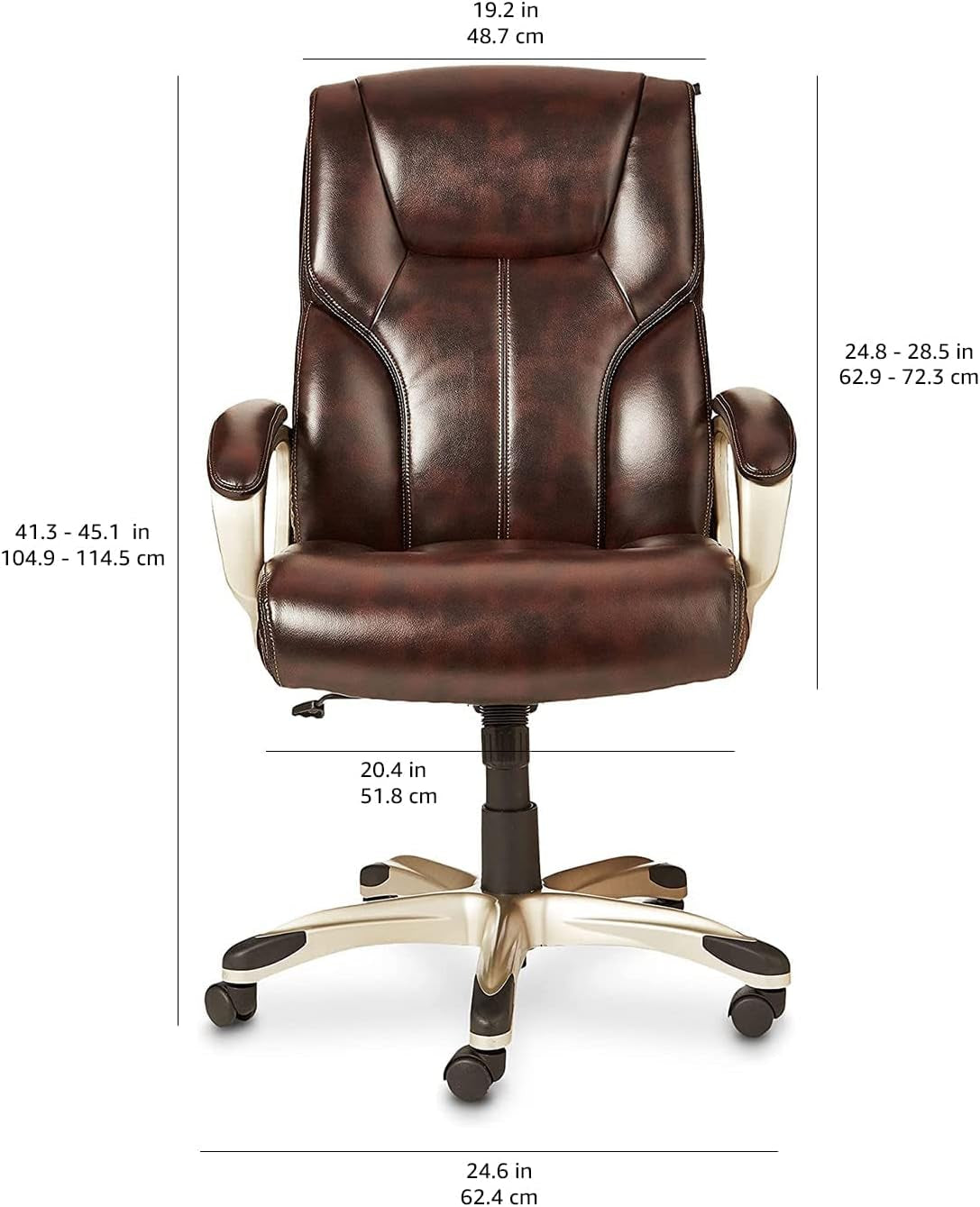 Executive High Back Office Desk Chair, Adjustable Height, Tilt, Swivel, One Size, Brown/Gold