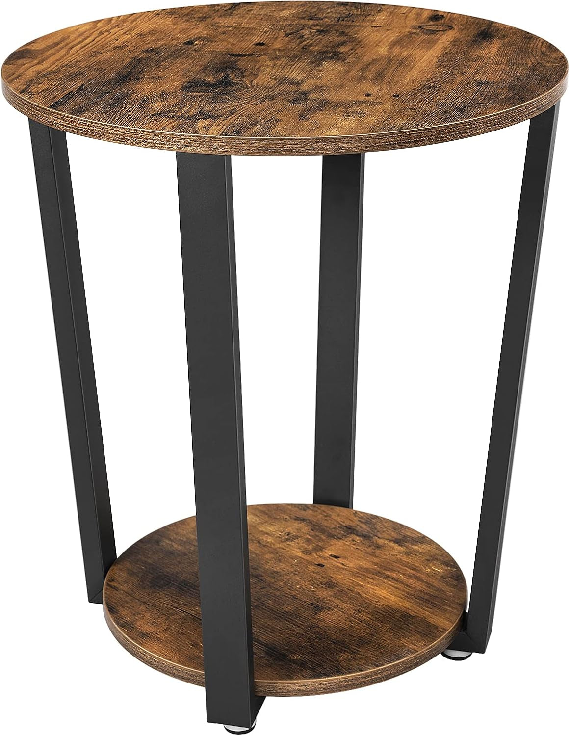 End Table, round Side Table with Storage Shelf, Easy Assembly, Industrial Accent Furniture with Steel Frame, Rustic Brown and Black