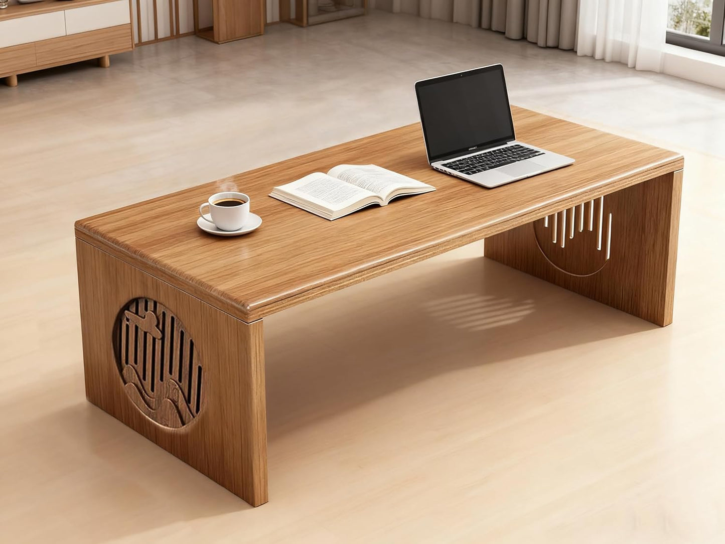 Folding Coffee Table, Foldable Japanese Floor Table No Assembly, Low Coffee Table for Sitting on the Floor, Small Coffee Tables for Living Room Meditation Tea Room Tatami Dining 39.4 Inch