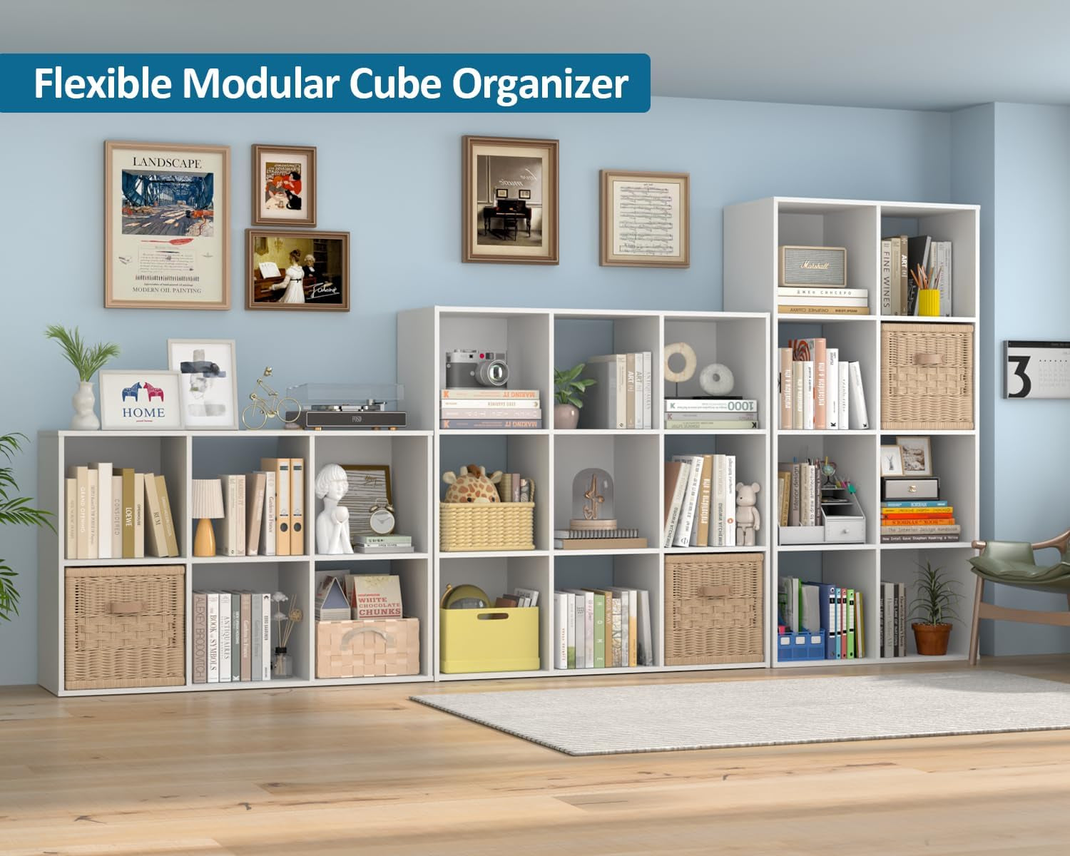Stackable 6 Cube Storage Organizer: Wood Cubes Shelf Fits Cubby Bins - Square Cubicle Bookshelf Cabinet for Closet Bedroom - Open Storage Shelf for Toy Clothes Book Organization, White