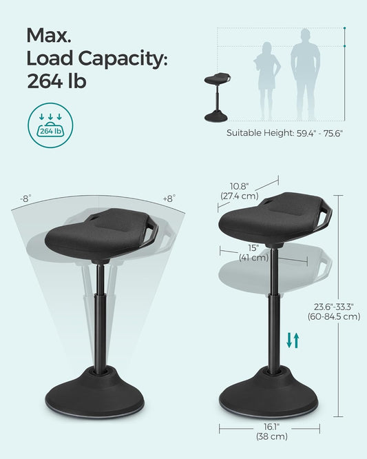 Standing Desk Chair, Adjustable Ergonomic Wobble Stool, 23.6-33.3 Inches Drafting Chair, Swivel Sitting Balance Stool, Fabric Upholstery, Anti-Slip Bottom Pad, Ink Black UOSC02BK