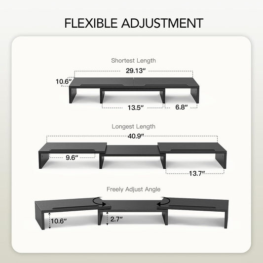 Dual Monitor Stand Riser for 2 Monitors, Monitor Stand for Desk, Adjustable Computer Monitor Stand with 2 Slot, Multifunctional Desktop Organizer Stand for Laptop, PC, Computer, Printer