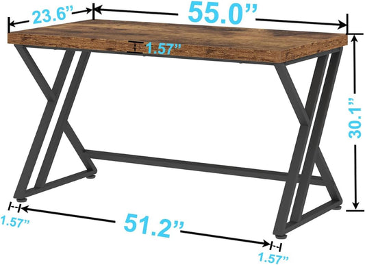 Rustic Computer Desk, Metal Wood Home Office Desk, Industrial Simple Study Executive Desk for Writing Work, Wooden Student Gaming Computer PC Table with Storage for Bedroom, 55 Inch, Rustic Brown