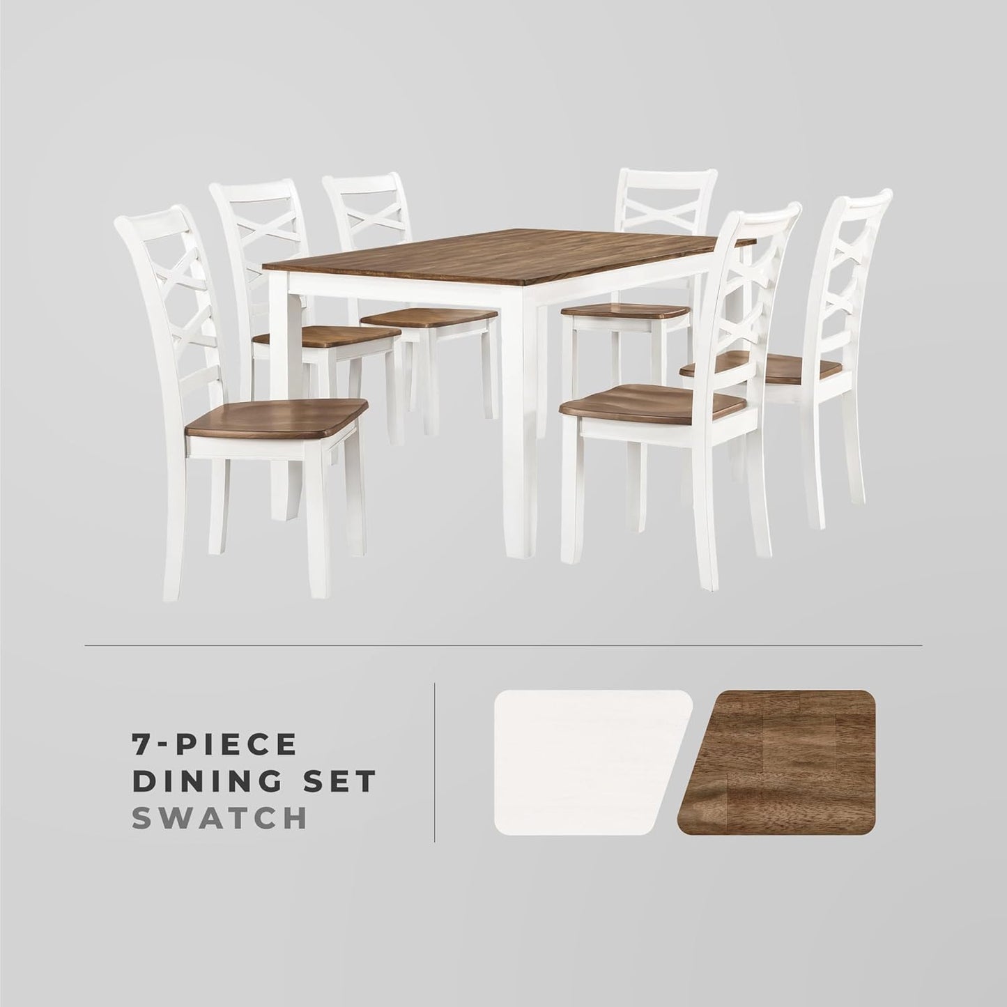 Dining Table Set for 6 with Chairs, Wood 7 Piece Farmhouse Dining Room Table and Chairs Set of 6, Cross Back, Easy Assembly Seater for Indoor Home, Dinner, Kitchen, Cherry/White