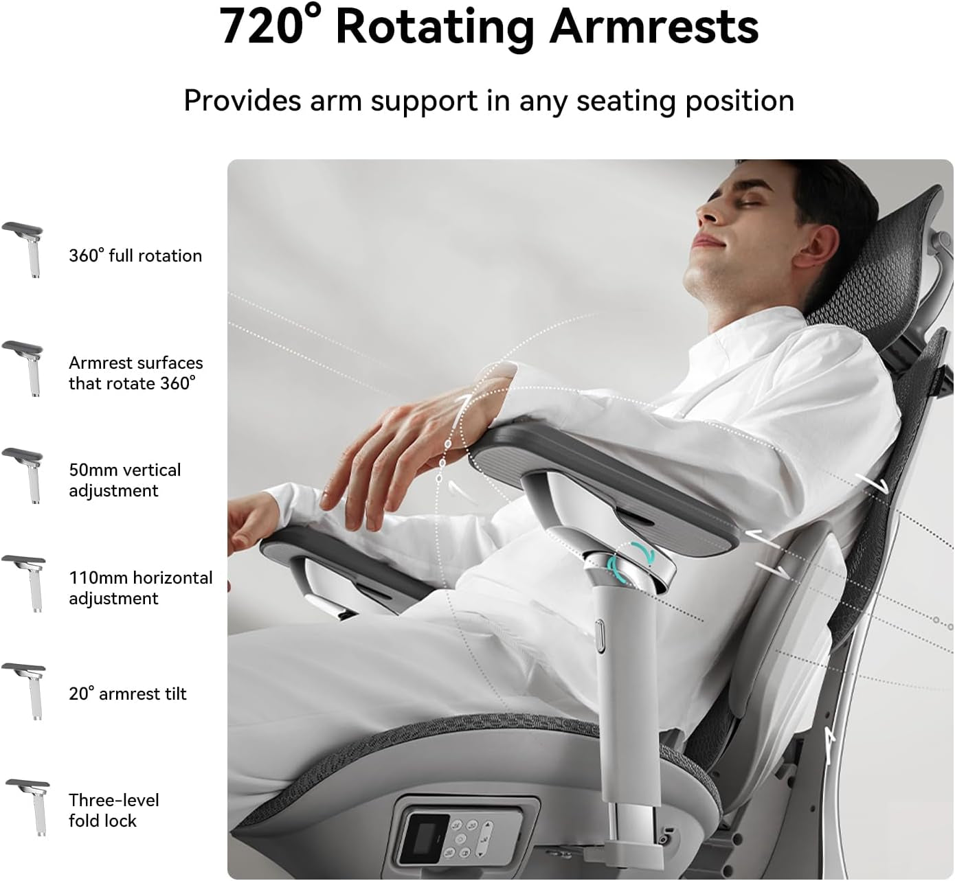 X7 Smart Ergonomic Chair, Office Chair, with Fully Automated Lumbar Tracking, 4D Adjustable Headrest, 720ยฐ Adjustable Armrests, Ventilated Seat Cushion, Swivel, Grey