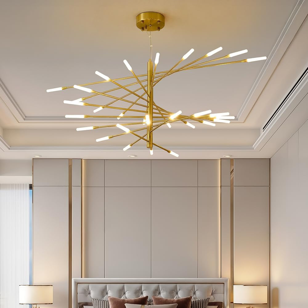 Fireworks LED Chandelier Nordic Modern Art Living Room Chandelier Remote Control Dimmable Color Villa Bedroom Dining Room