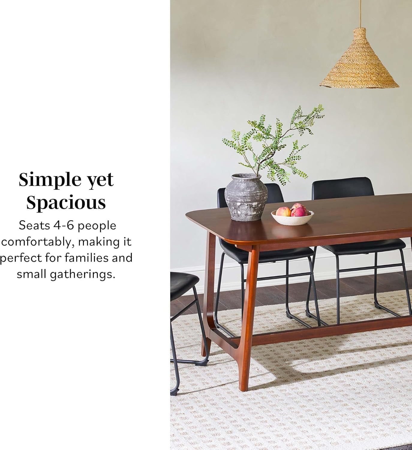 Mid-Century Modern Solid Wood Trestle Base Dining Table, 60 Inch, Walnut Veneer
